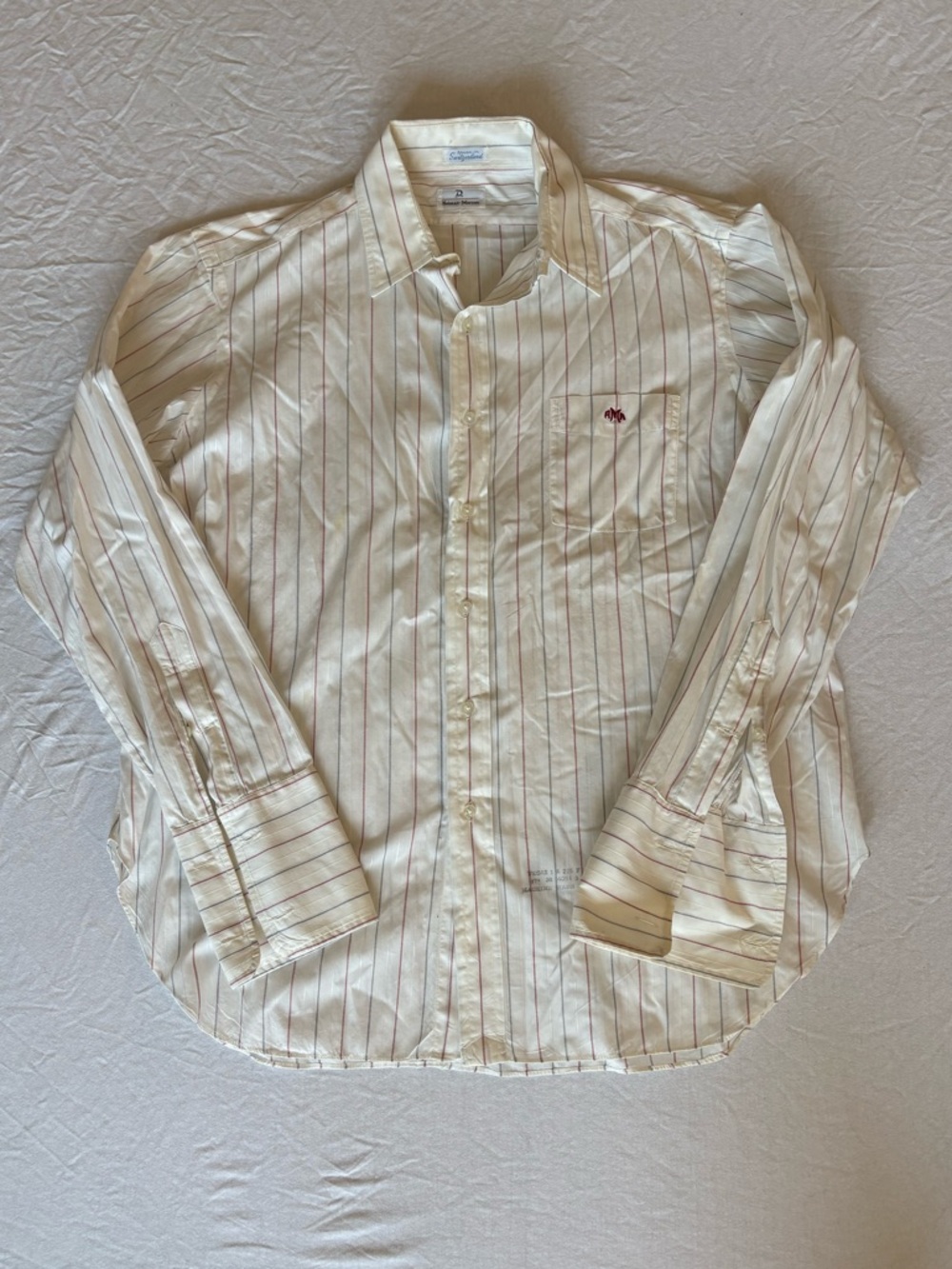VTG STAMPED Neiman Marcus Mens Dress Shirt 17 1/2-36 White Grid Long Sleeve